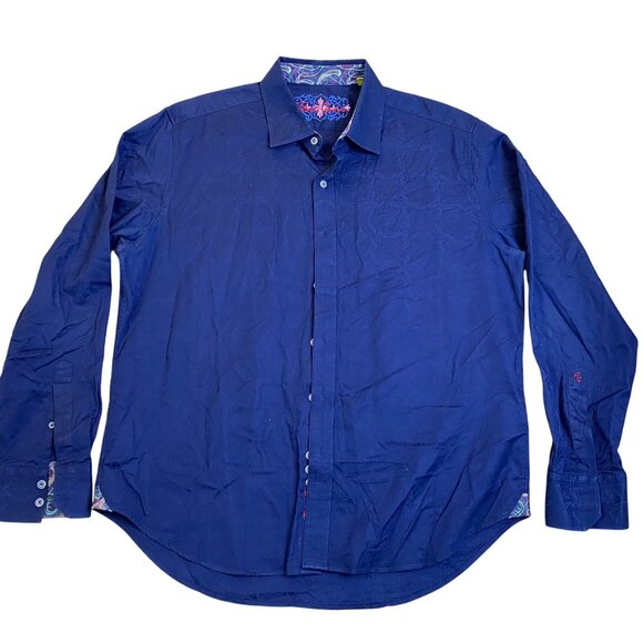 Robert Graham Men's Shirt 2XL Blue Long-Sleeve Tailored Fit with Paisley Collar - Picture 1 of 11